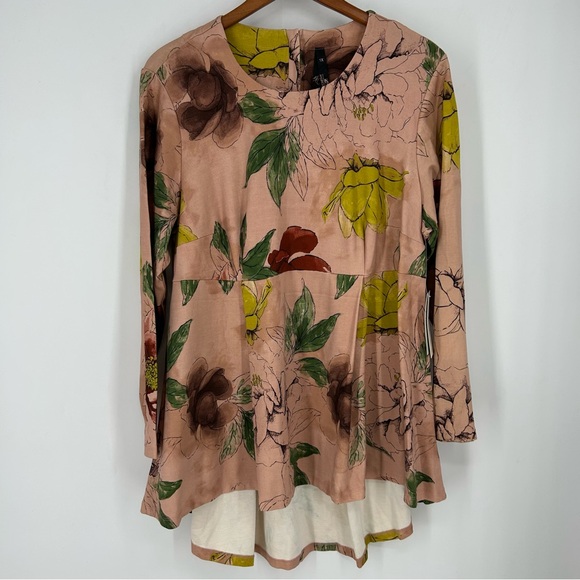 NWT Melissa McCarthy Seven7 Top Blouse 1X Plus Pink Floral Peplum Art to Wear - Picture 4 of 16